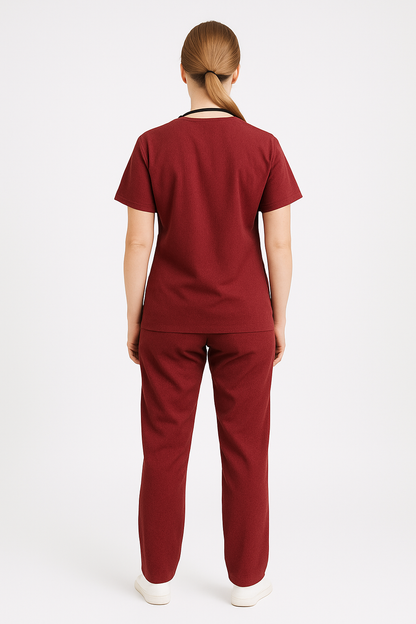 Female Scrub Suit – 5 Pockets | Maroon | Comfortable Cotton-Blend Medical Uniform for Female