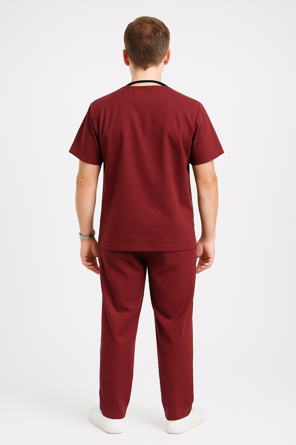 Male Scrub Suit – 5 Pockets | Maroon | Cotton-Blend Medical Uniform - Zylacia