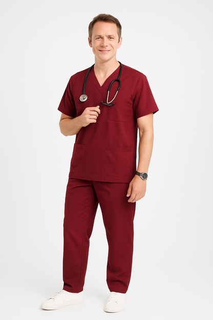 Male Scrub Suit – 5 Pockets Maroon