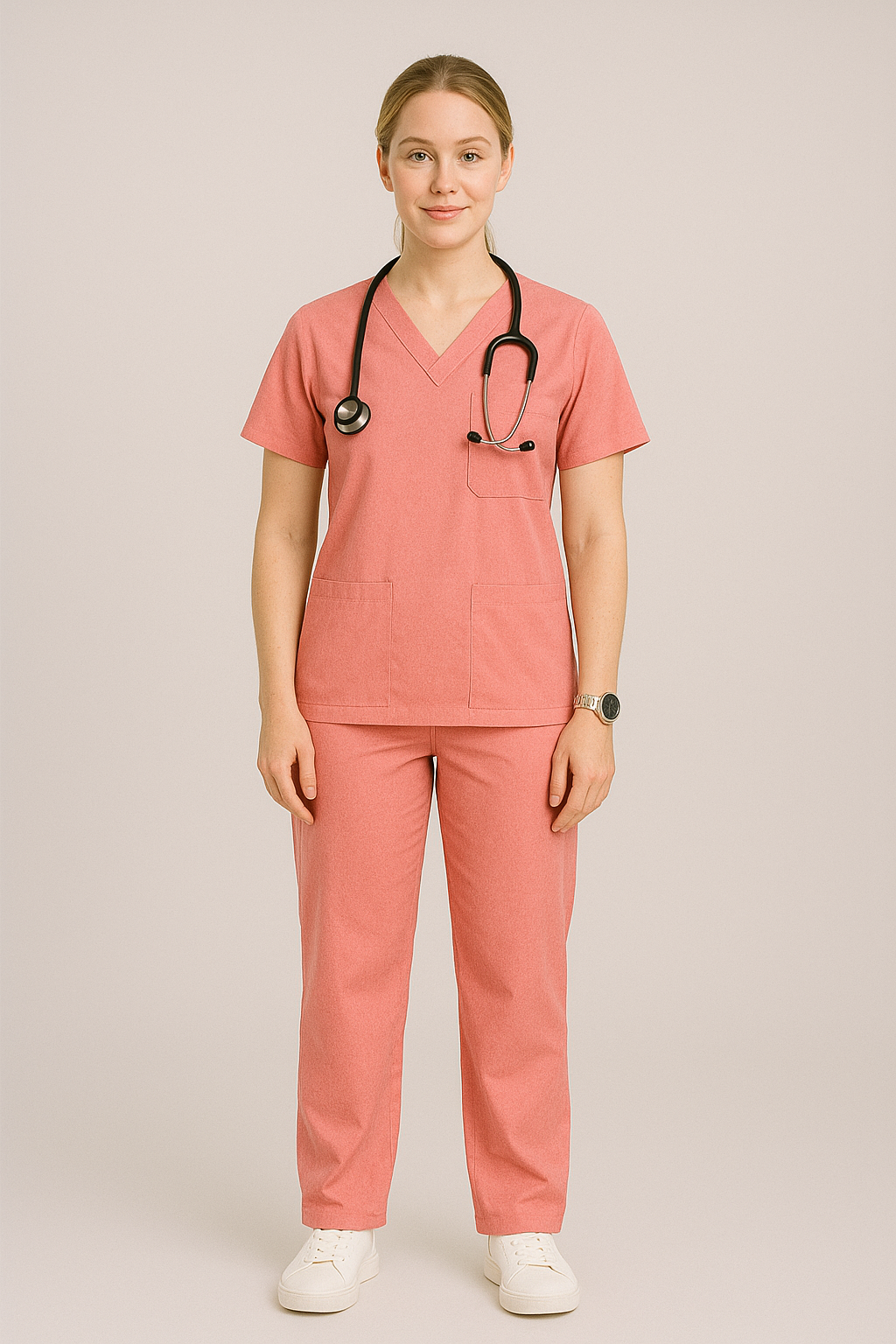 Female Scrub Suit – 5 Pockets | Pink | Comfortable Cotton-Blend Medical Uniform for Women - Zylacia