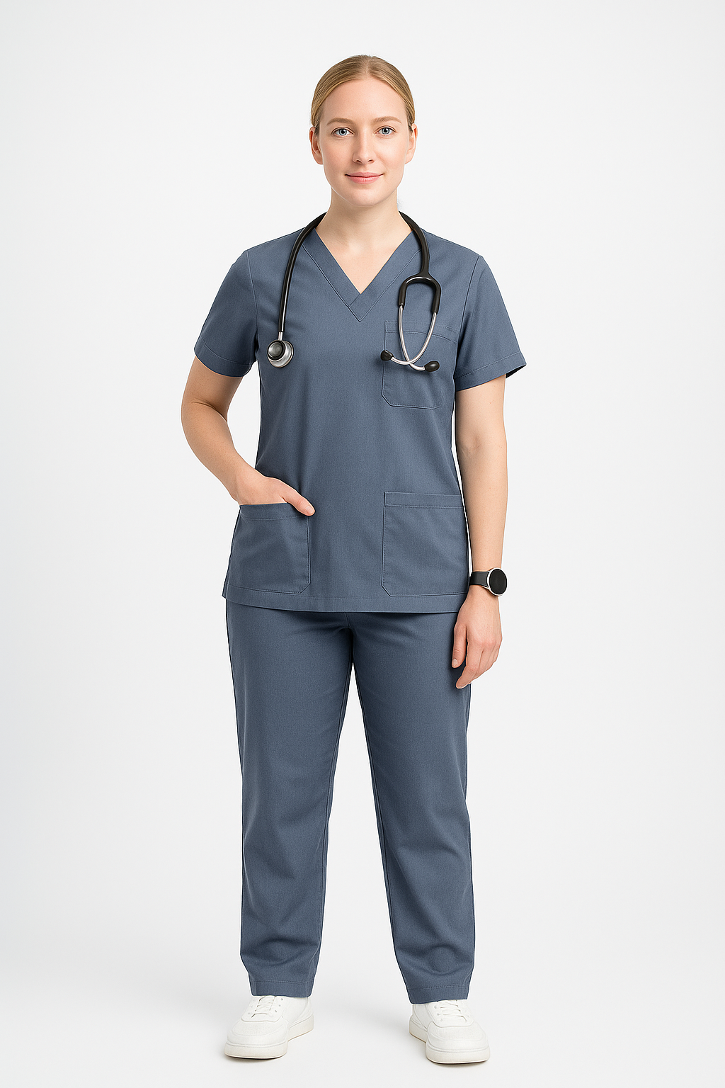 Female Scrub Suit – 5 Pockets | Navy Blue | Cotton-Blend Medical Uniform for Women