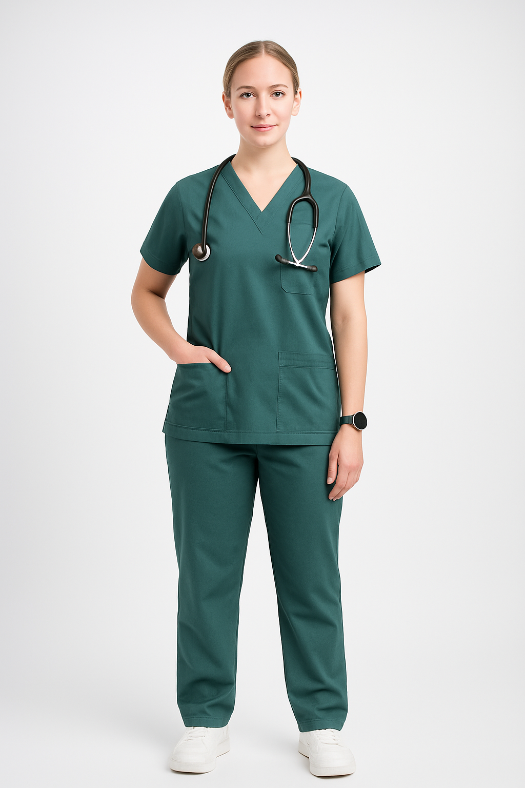Female Scrub Suit – 5 Pockets Bottle Green