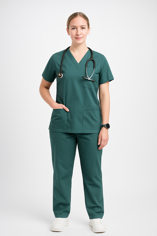 Female Scrub Suit – 5 Pockets | Bottle Green | Comfortable Cotton-Blend Medical Uniform for Female