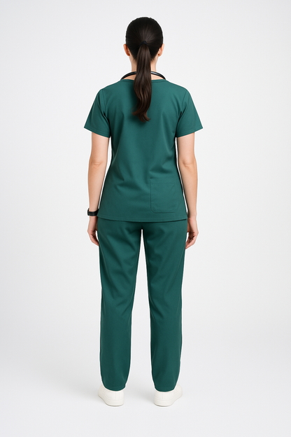 Female Scrub Suit – 5 Pockets | Bottle Green | Comfortable Cotton-Blend Medical Uniform for Women - Zylacia