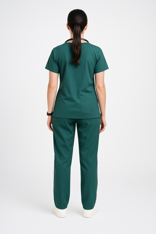 Female Scrub Suit – 5 Pockets Bottle Green