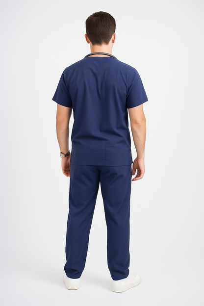 Male Scrub Suit – 5 Pockets | Navy Blue | Comfortable Cotton-Blend Medical Uniform for Male