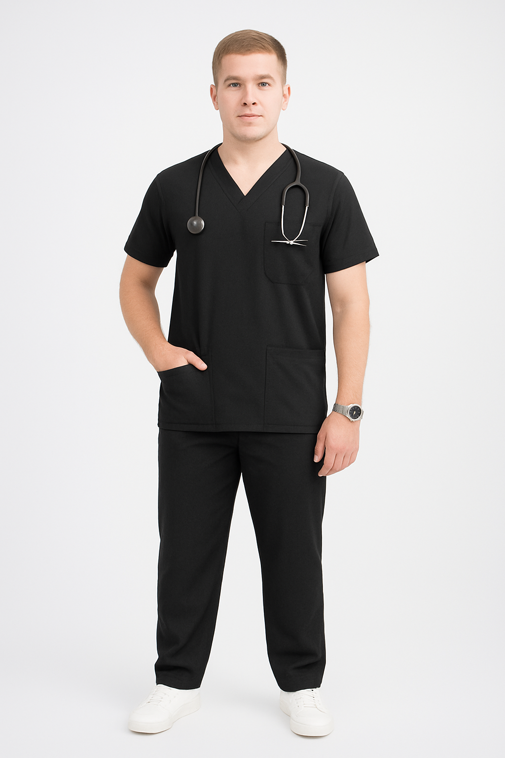 Male Scrub Suit – 5 Pockets Black