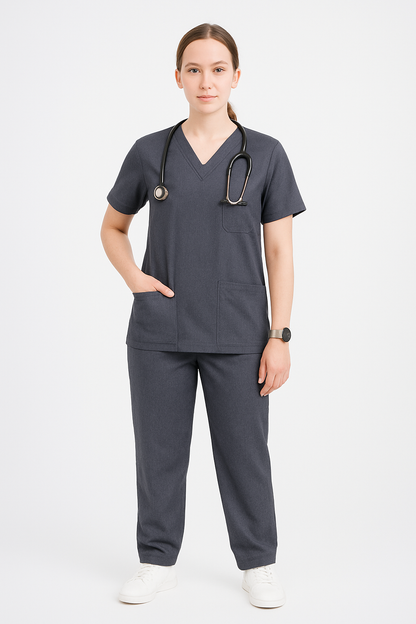 Female Scrub Suit – 5 Pockets | Grey | Comfortable Cotton-Blend Medical Uniform for Women - Zylacia