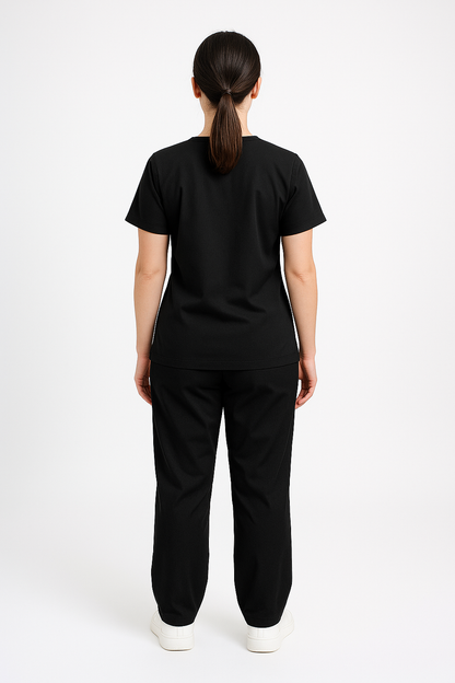 Female Scrub Suit – 5 Pockets | Black | Comfortable Cotton-Blend Medical Uniform for Women - Zylacia