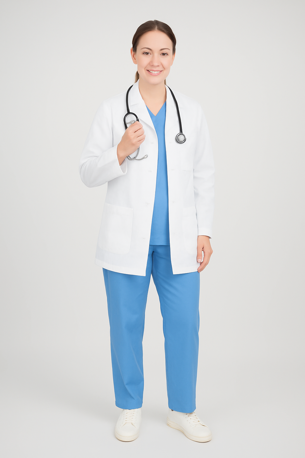 Full Sleeve Doctor Apron for Women – 3 Pockets | Short Medical Coat | White - Zylacia