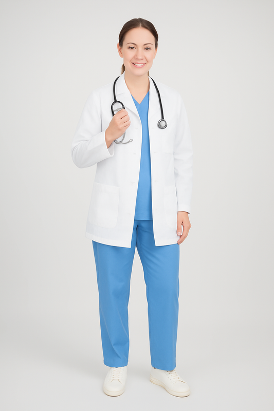 Full Sleeve Doctor Apron for Women – 3 Pockets | Short Medical Coat | White - Zylacia