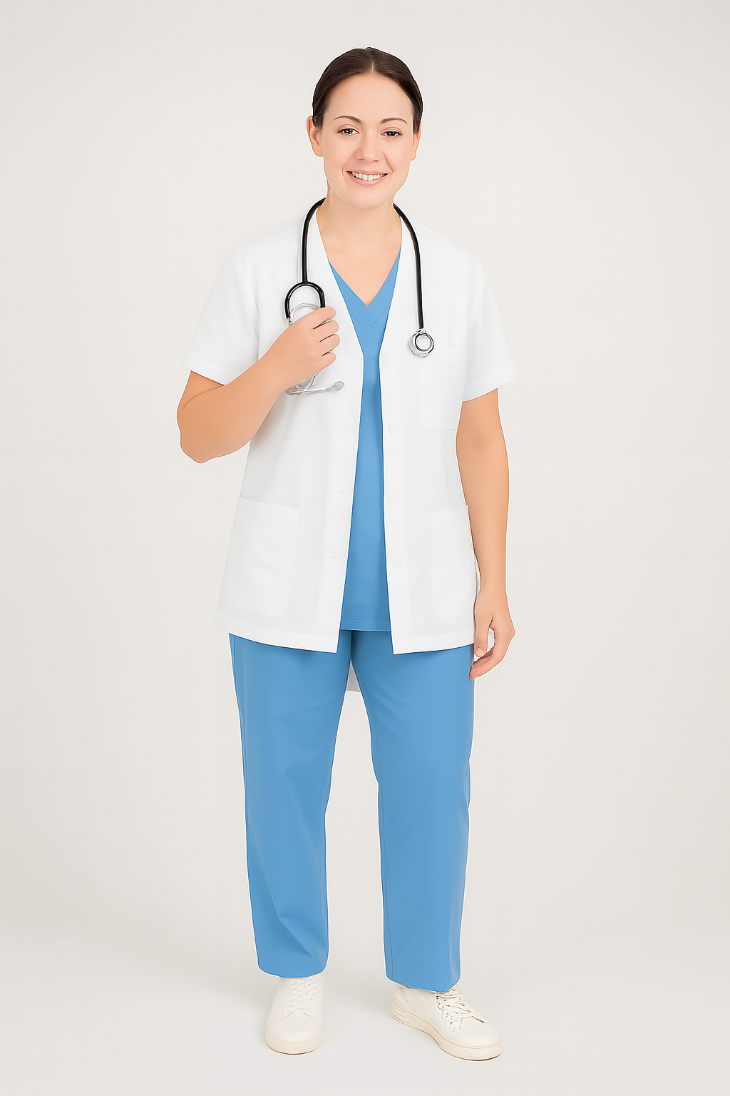 Half Sleeve Doctor Apron for Women – 3 Pockets | Short Medical Coat | White - Zylacia