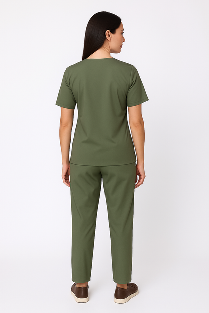 Female Scrub Suit – 5 Pockets | Olive | Comfortable Cotton-Blend Medical Uniform for Female