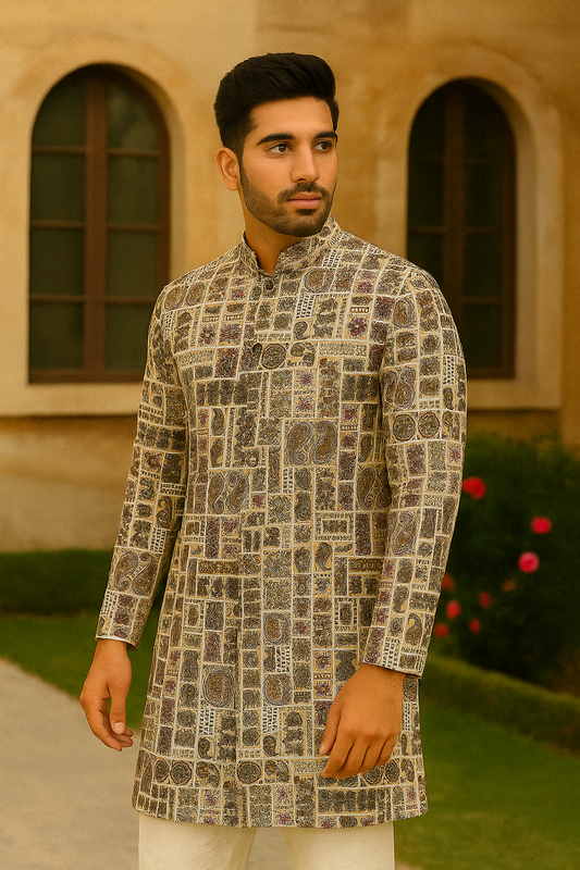 Artisan Printed Kurta in Ivory Beige Tone