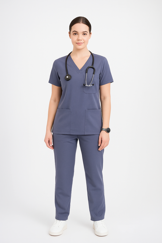Female Scrub Suit – 5 Pockets | Grey | Comfortable Cotton-Blend Medical Uniform for Women