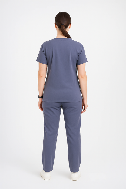 Female Scrub Suit – 5 Pockets | Grey | Comfortable Cotton-Blend Medical Uniform for Women