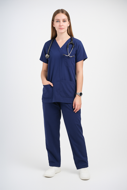 Female Scrub Suit – 5 Pockets | Navy Blue | Comfortable Cotton-Blend Medical Uniform for Female