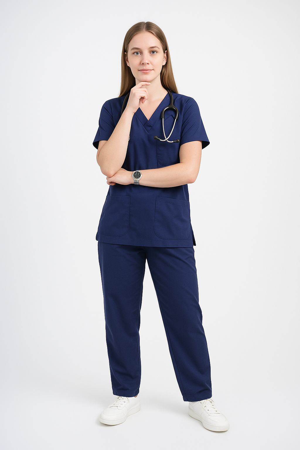 Female Scrub Suit – 5 Pockets | Navy Blue | Cotton-Blend Medical Uniform for Women - Zylacia