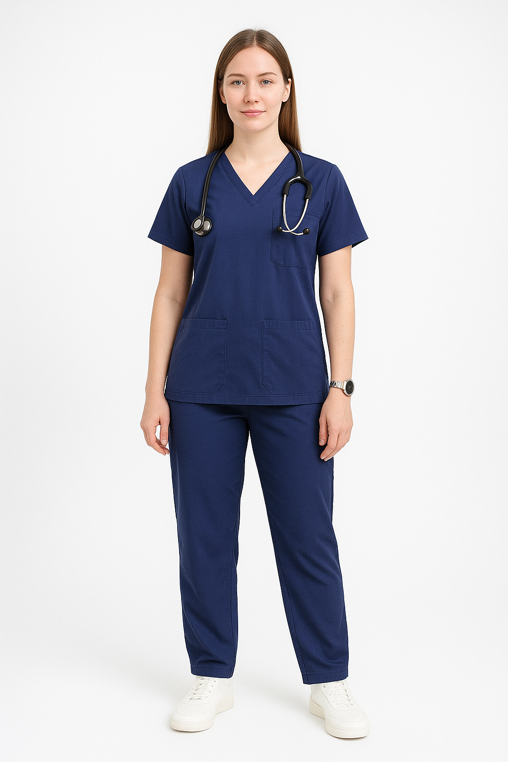Female Scrub Suit – 5 Pockets | Navy Blue | Cotton-Blend Medical Uniform for Women - Zylacia