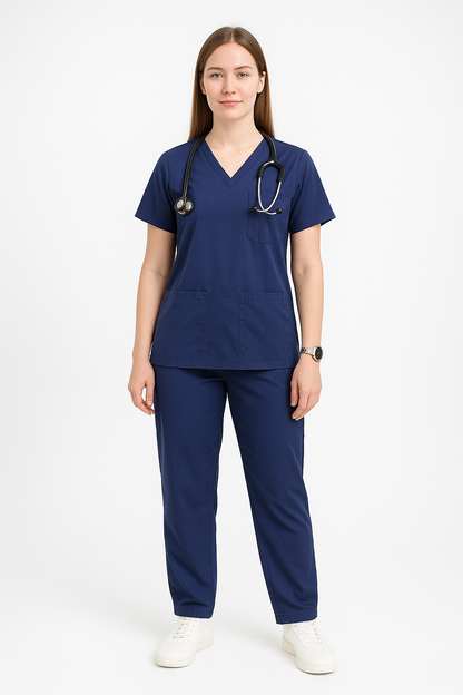 Female Scrub Suit – 5 Pockets | Navy Blue | Cotton-Blend Medical Uniform for Women - Zylacia