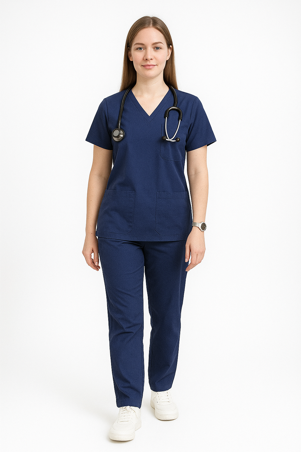 Female Scrub Suit – 5 Pockets | Navy Blue | Cotton-Blend Medical Uniform for Women - Zylacia
