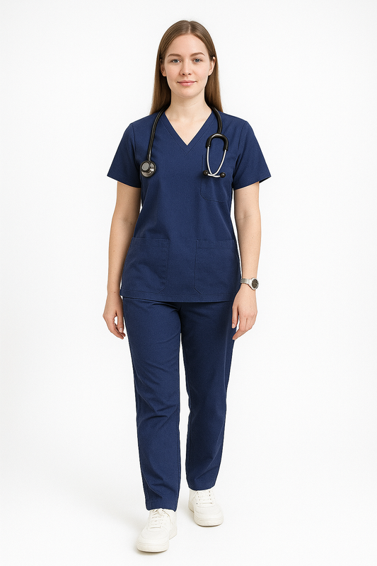 Female Scrub Suit – 5 Pockets | Navy Blue | Comfortable Cotton-Blend Medical Uniform for Female