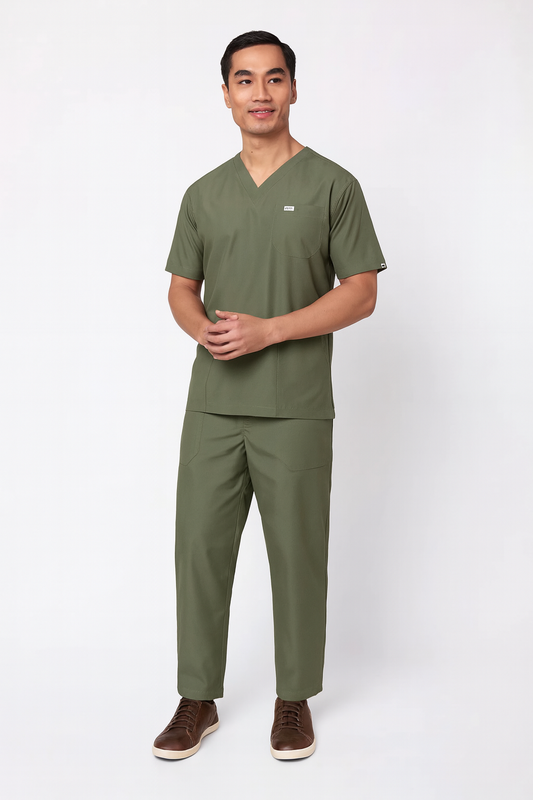 Male Scrub Suit – 5 Pockets | Olive | Comfortable Cotton-Blend Medical Uniform for Men