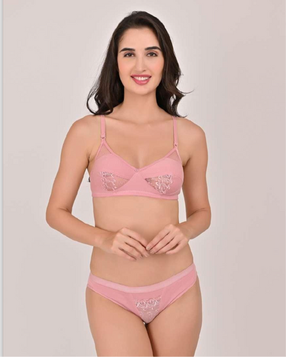 Women's Full Coverage Non-Padded Hosiery and Cotton Blend Hazel Lingerie Set