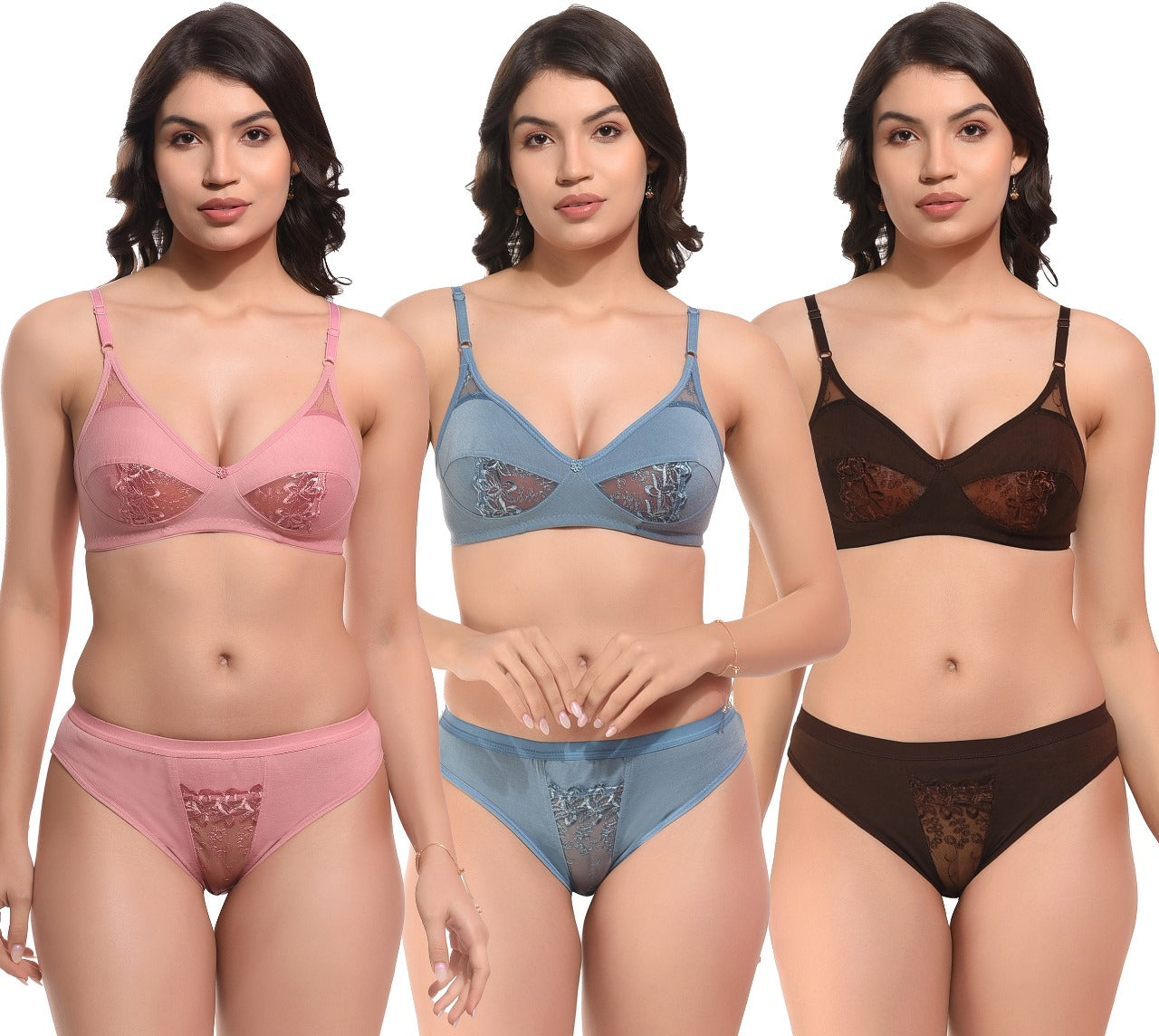 Women's Full Coverage Non-Padded Hosiery and Cotton Blend Hazel Lingerie Set