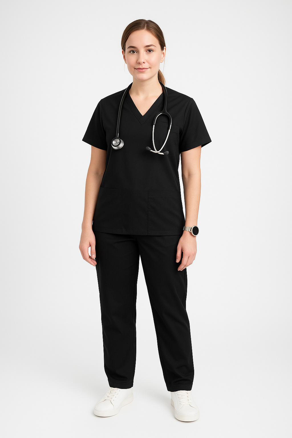 Female Scrub Suit – 5 Pockets | Black | Comfortable Cotton-Blend Medical Uniform for Women - Zylacia