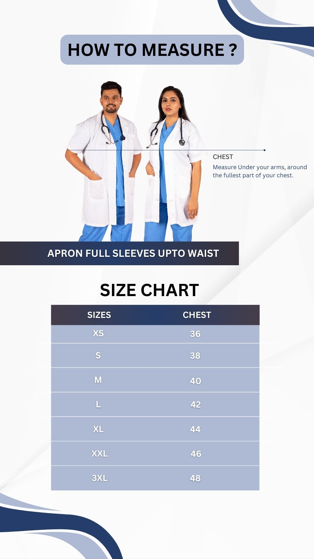 Full Sleeve Doctor Apron for Men – 3 Pockets | Long-Length Medical Coat | White