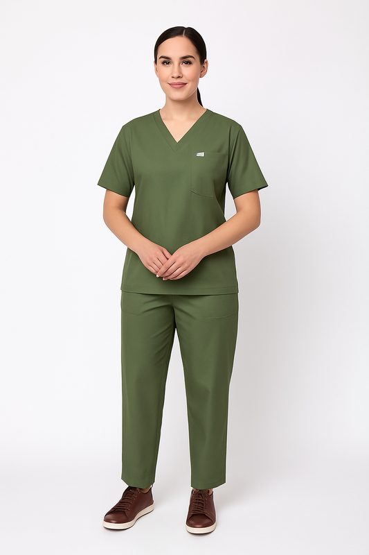Female Scrub Suit – 5 Pockets | Olive | Comfortable Cotton-Blend Medical Uniform for Female