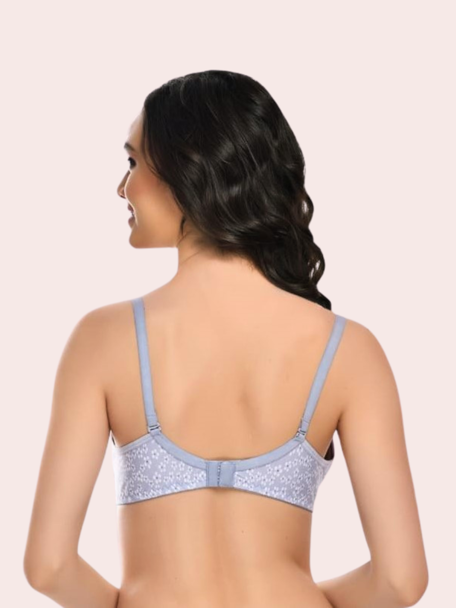 Essentials Double Layered Non Wired Full Coverage T-Shirt Bra -  Grey Floral