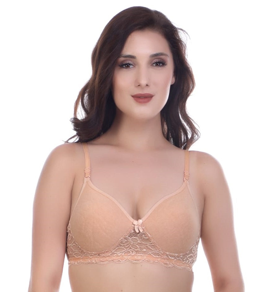 Beautiful laced Double Layered Non Wired 3/4Th Coverage T-Shirt Bra
